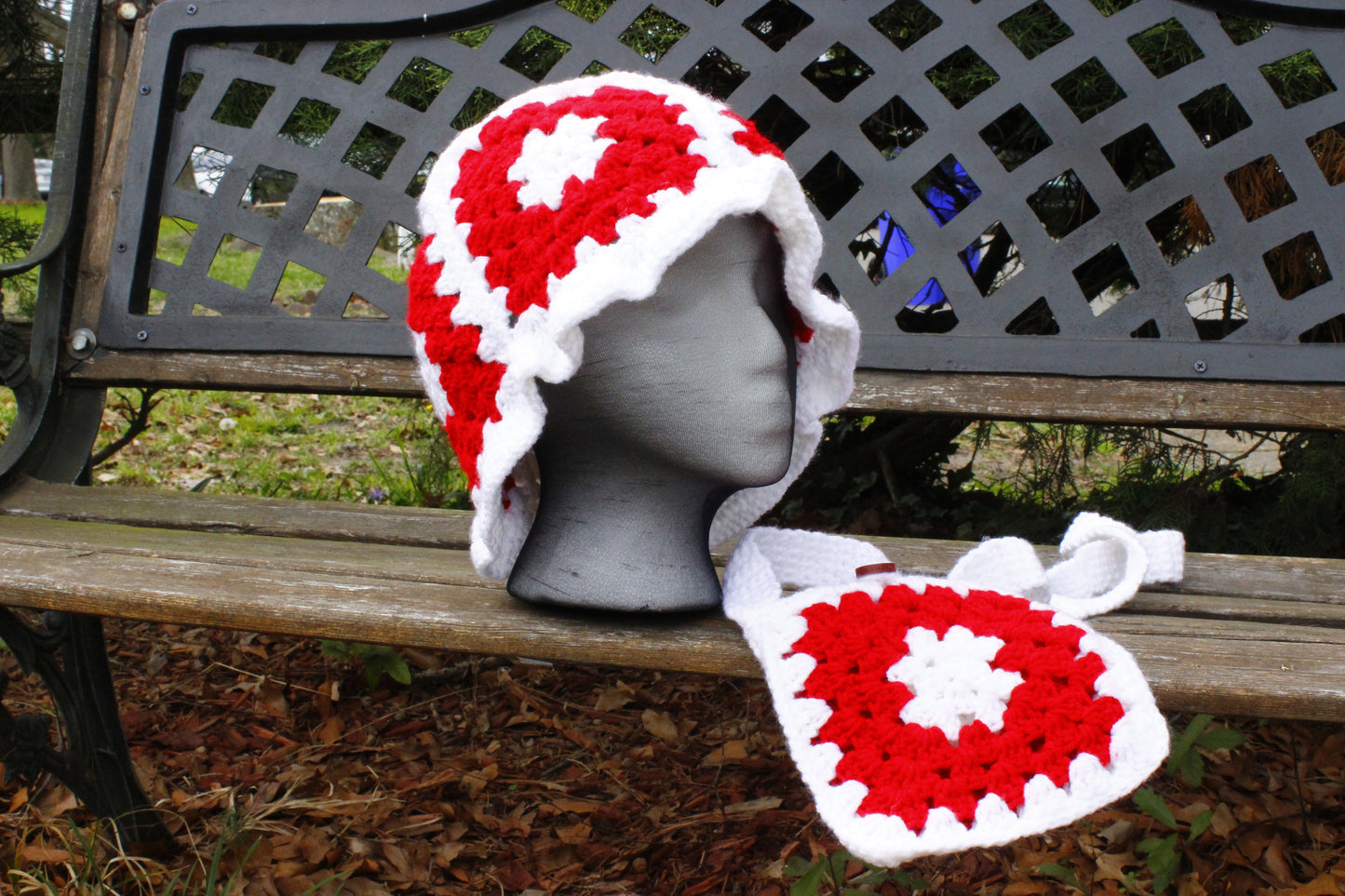 Red and white - crochet bucket hat set
