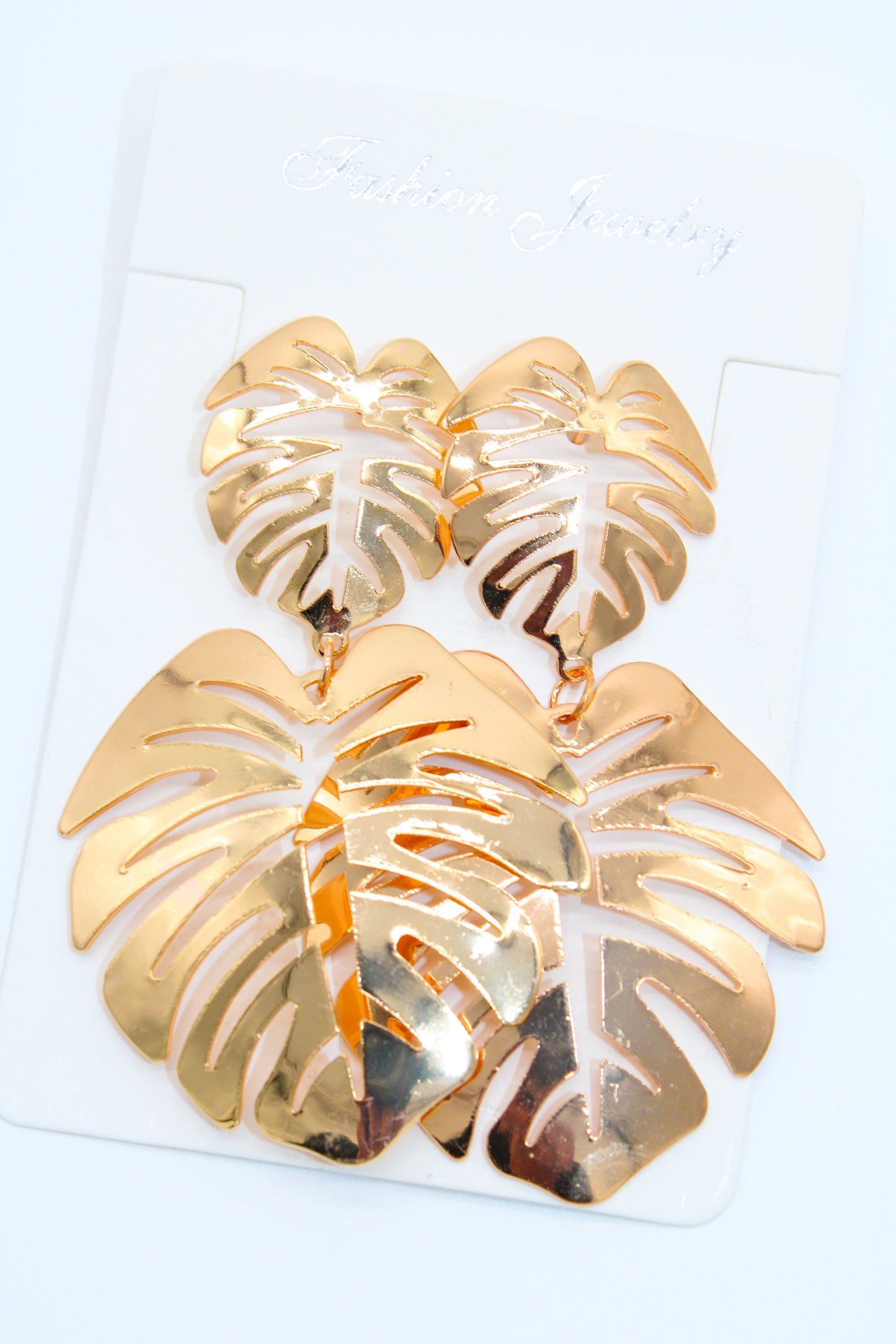 gold palm leaf - earrings