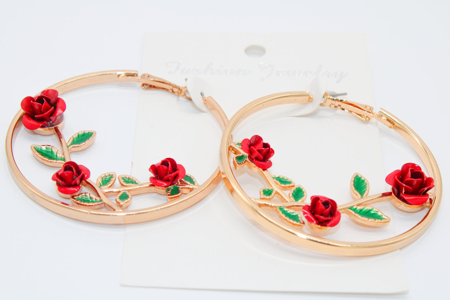 Rose Vines - Gold Hoops