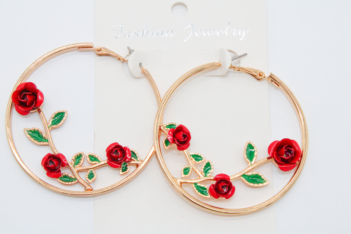 Rose Vines - Gold Hoops