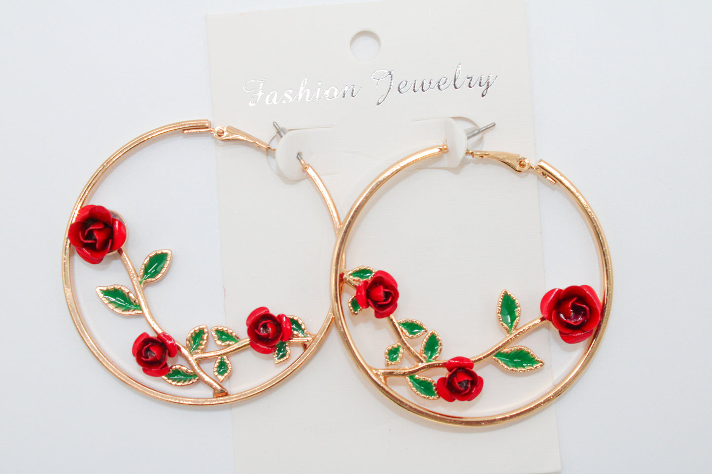 Rose Vines - Gold Hoops