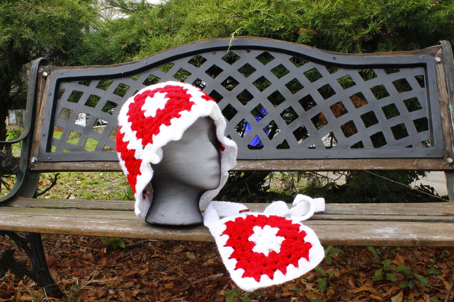 Red and white - crochet bucket hat set