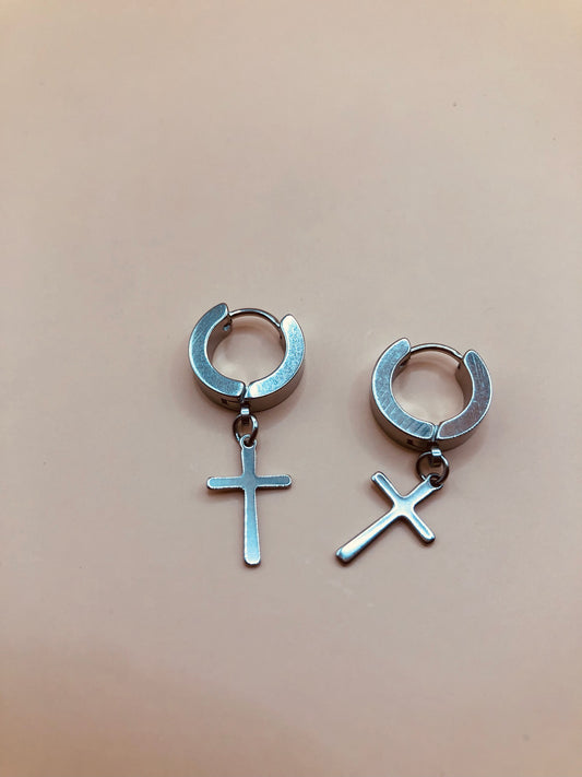 Small cross hoop - men earring