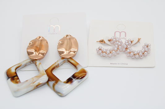 Cream white pearl - earrings set
