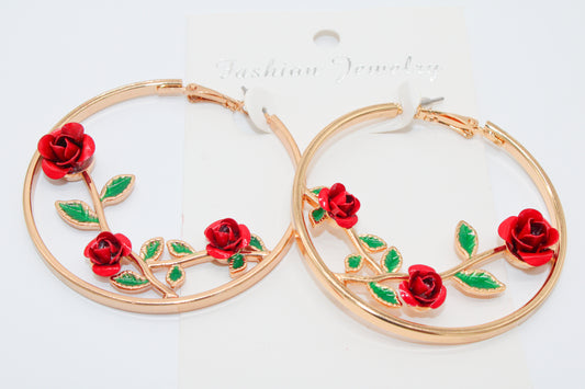 Rose  Vines - Gold Hoops
