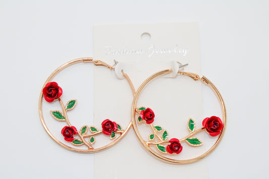 Rose  Vines - Gold Hoops